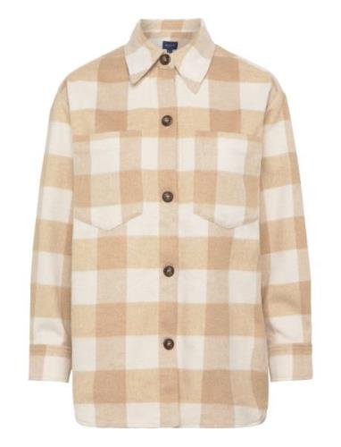 D2. Relaxed Check Overshirt Tops Overshirts Beige GANT