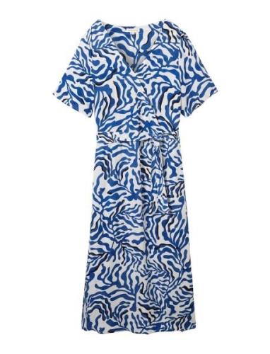 Printed Wrap Dress Knälång Klänning Blue Tom Tailor