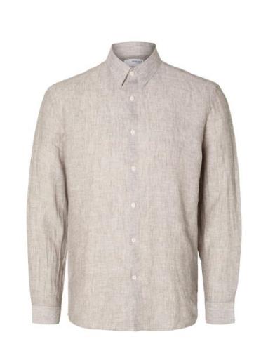 Slhregkylian-Linen Shirt Ls Classic Noos Tops Shirts Casual Beige Sele...