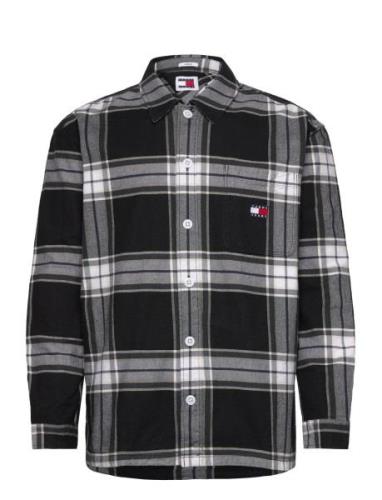Tjm Bold Check Overshirt Ext Tops Overshirts Black Tommy Jeans