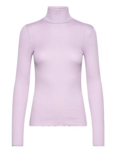 Silk T-Shirt W/ Roller Neck Tops Knitwear Turtleneck Purple Rosemunde