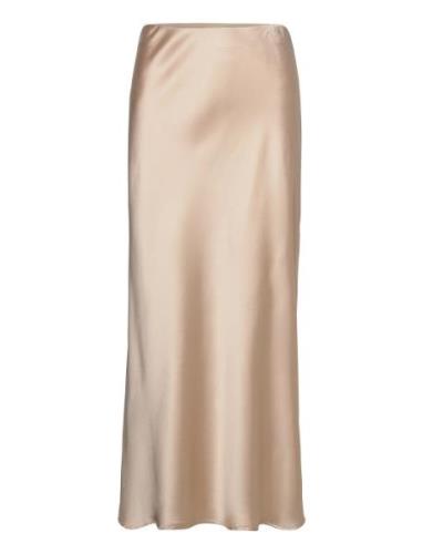 Objsateen Mw Ancle Skirt Div Lång Kjol Beige Object