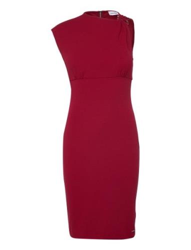 Calvin Klein Scuba Crepe Metal Detail Dress Burgundy