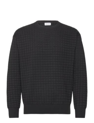 Check Pattern Sweater Tops Knitwear Round Necks Black Calvin Klein
