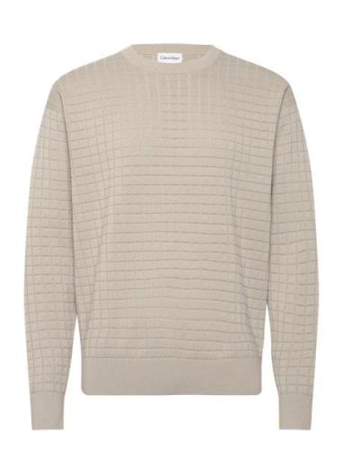 Check Pattern Sweater Tops Knitwear Round Necks Beige Calvin Klein