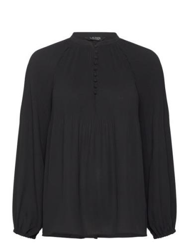 Drapey Poly Ggt 122-Top Tops Blouses Long-sleeved Black Lauren Ralph L...