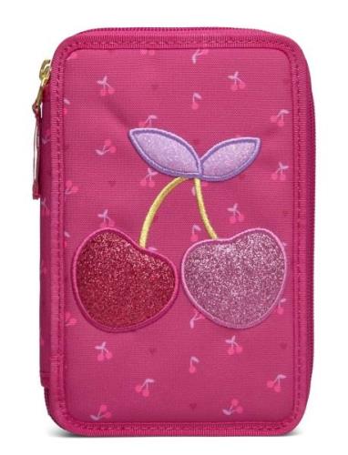 Three Section Pencil Case W/Content, Cherry Accessories Bags Pencil Ca...