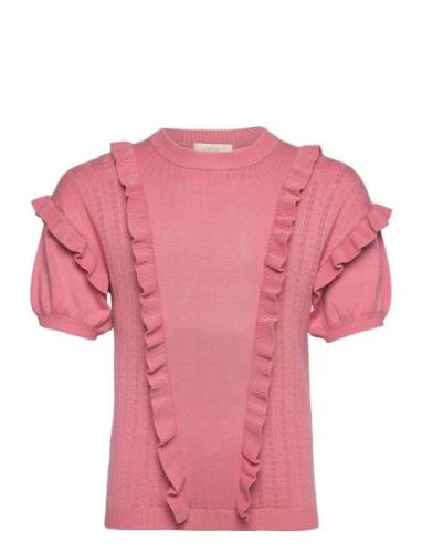 Pullover Ss Pointelle Tops Knitwear Pullovers Pink Creamie