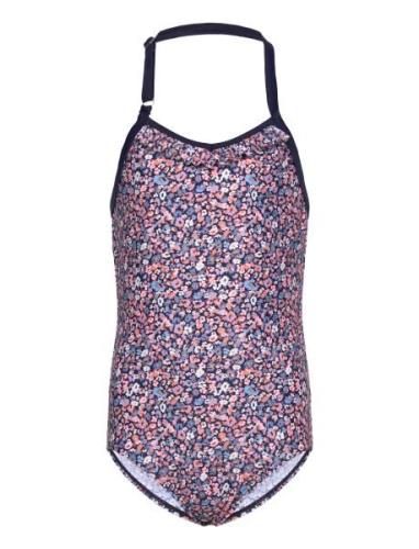 Swimsuit W. Halterneck, Aop Baddräkt Badkläder Pink Color Kids