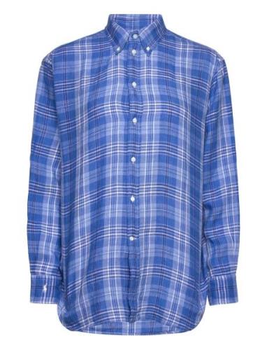 Relaxed Fit Plaid Linen Shirt Tops Shirts Long-sleeved Blue Polo Ralph...