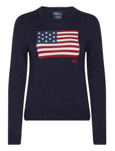 Flag Cotton Crewneck Sweater Tops Knitwear Jumpers Navy Polo Ralph Lau...