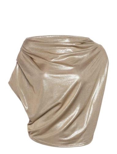 Foil-Print Jersey Off-The-Shoulder Top Tops Blouses Sleeveless Gold La...