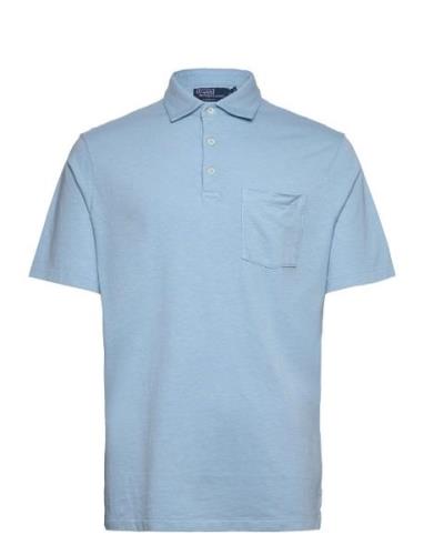 Classic Fit Cotton-Linen Polo Shirt Tops Polos Short-sleeved Blue Polo...