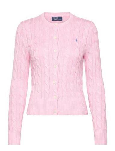 Cable-Knit Cotton Crewneck Cardigan Tops Knitwear Cardigans Pink Polo ...