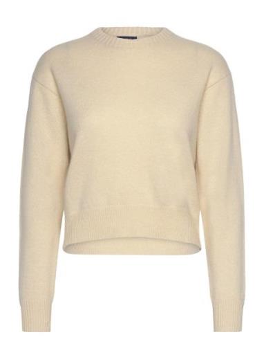 Wool-Blend Cropped Crewneck Sweater Tops Knitwear Jumpers Beige Polo R...
