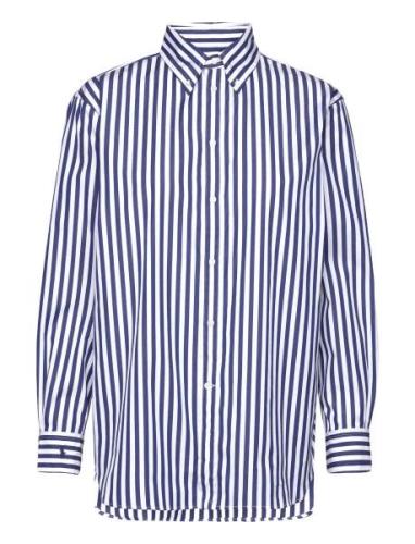 Over Striped Stretch-Cotton Shirt Tops Shirts Long-sleeved Blue Polo R...