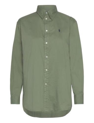 Over Fit Cotton Twill Shirt Tops Shirts Long-sleeved Khaki Green Polo ...