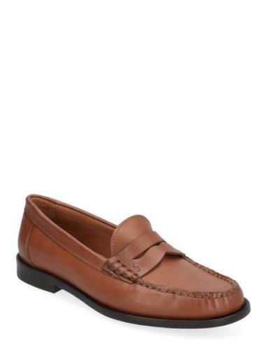 Calfskin Penny Loafer Loafers Låga Skor Brown Polo Ralph Lauren