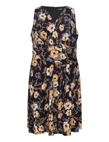 Floral Surplice Jersey Sleeveless Dress Kort Klänning Black Lauren Wom...