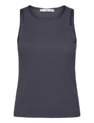 Top With Satin Details Tops T-shirts & Tops Sleeveless Navy Mango