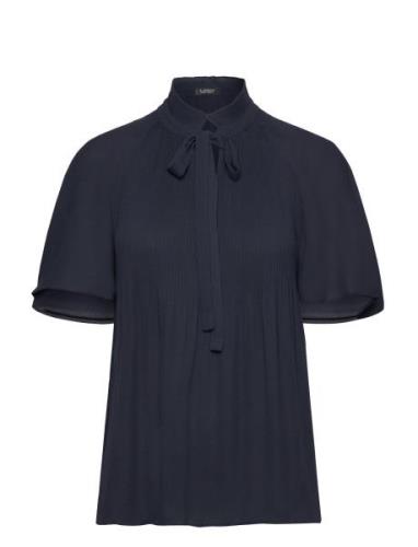 Lauren Ralph Lauren Pleated Georgette Blouse Marinblå