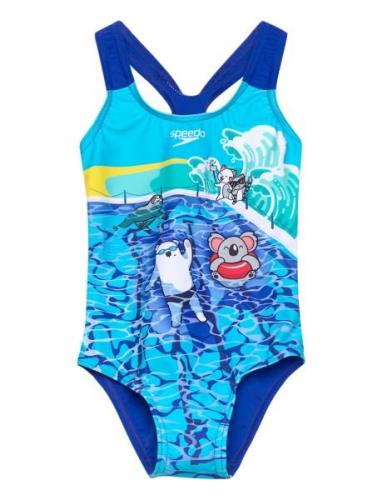 Girls Digital Printed Swimsuit Baddräkt Badkläder Blue Speedo