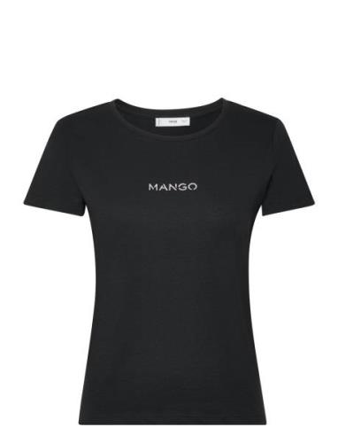 Mango Logo Cotton T-Shirt Svart