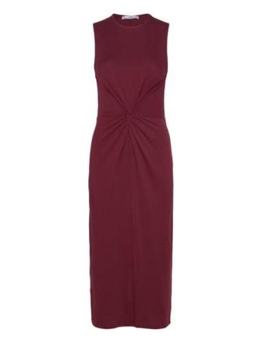 Midi-Dress With Draped Detail Knälång Klänning Burgundy Mango