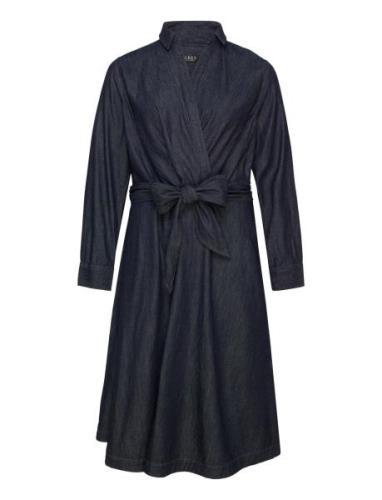 Denim Long-Sleeve Midi Dress Knälång Klänning Blue Lauren Women