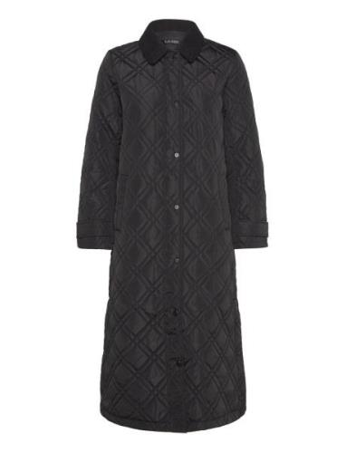 Lauren Ralph Lauren Corduroy-Trim Diamond Quilted Maxi Coat Svart