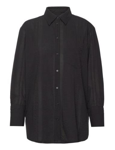 Rel Seersucker Stripe Shirt Tops Shirts Long-sleeved Black GANT