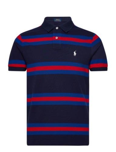 Custom Slim Fit Striped Mesh Polo Shirt Tops Polos Short-sleeved Navy ...