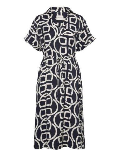 Rel Monogram Print Ss Caftan Knälång Klänning Navy GANT