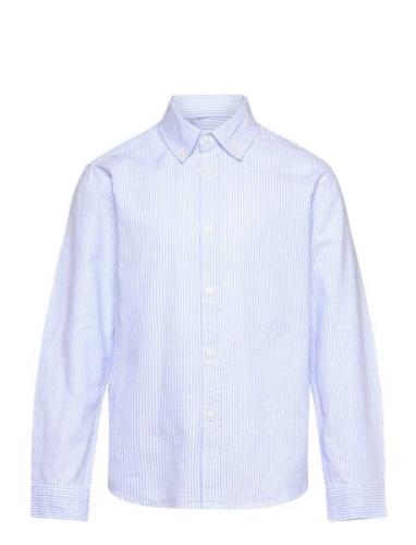 Striped Oxford Shirt Tops Shirts Long-sleeved Shirts Blue Mango