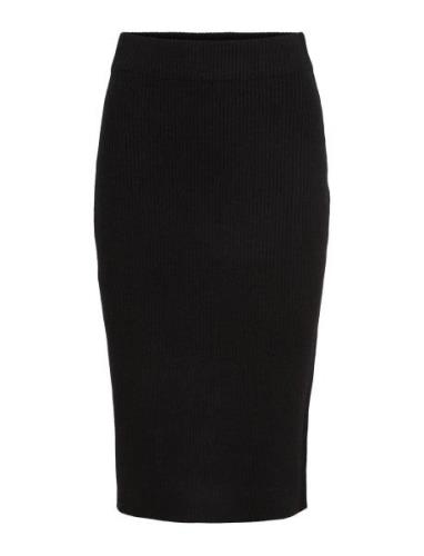 Viril Pencil Hw Knit Skirt - Noos Knälång Kjol Black Vila