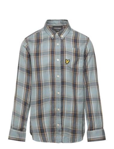 Button Down Check Shirt Tops Shirts Long-sleeved Shirts Blue Lyle & Sc...