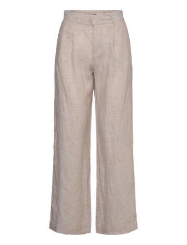 Denise Linen Trousers Bottoms Trousers Wide Leg Beige Gina Tricot