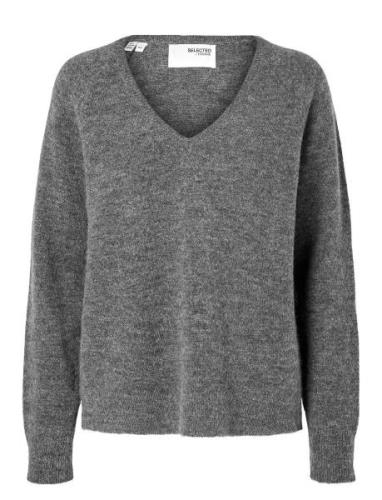 Slflulu New Ls Knit V-Neck B Noos Tops Knitwear Jumpers Grey Selected ...