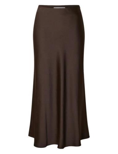 Slflena Hw Midi Skirt Noos Knälång Kjol Brown Selected Femme