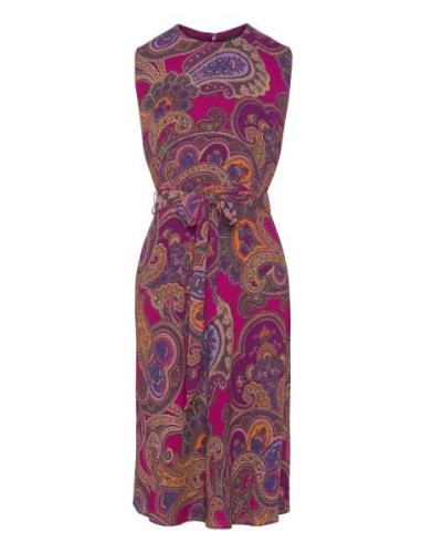 Paisley Belted Bubble Crepe Dress Kort Klänning Pink Lauren Ralph Laur...