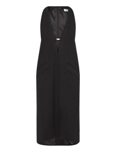 Tailored Wool V-Neck Dress Knälång Klänning Black Filippa K