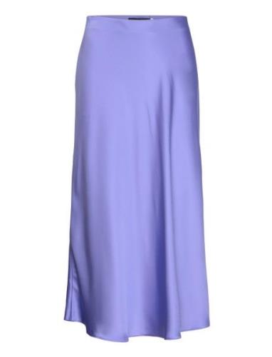 Satin Charmeuse Midi Skirt Knälång Kjol Blue Lauren Ralph Lauren