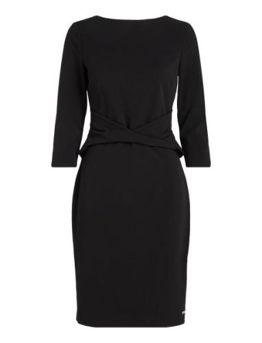 Scuba Crepe Dress Front Twist Knälång Klänning Black Calvin Klein