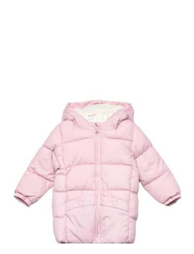 Padded Anorak With Shearling Lining Fodrad Jacka Pink Mango