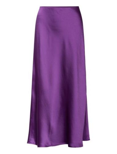 Midi Satin Skirt Knälång Kjol Purple Mango