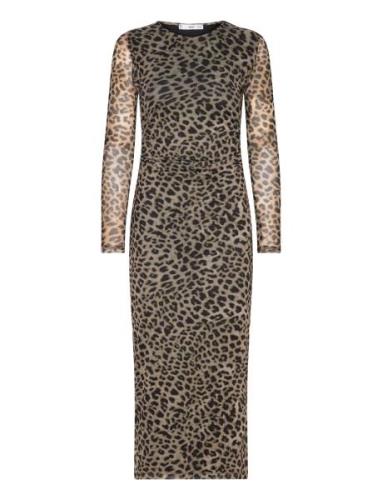 Animal-Print Midi-Dress Knälång Klänning Brown Mango