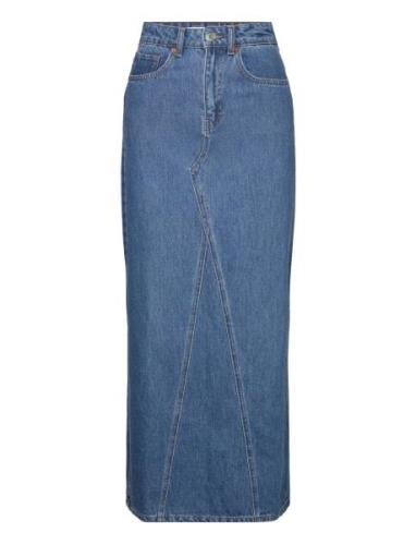 Long Denim Skirt Knälång Kjol Blue Mango