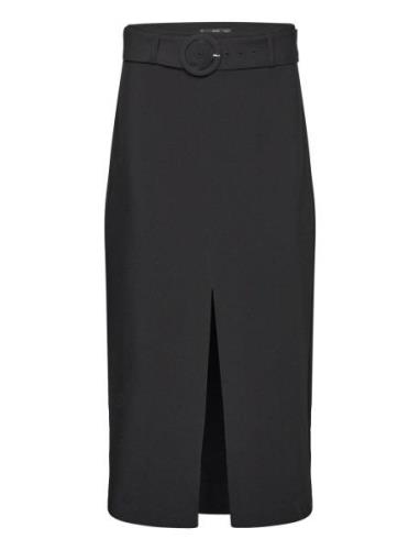 Skirt With Slit And Belt Knälång Kjol Black Mango