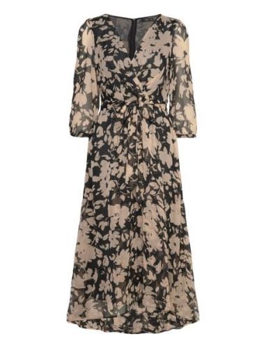 Flowy Flower Printed Dress Knälång Klänning Black Mango