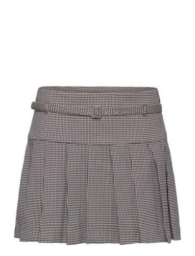 Houndstooth Belt Miniskirt Kort Kjol Blue Mango